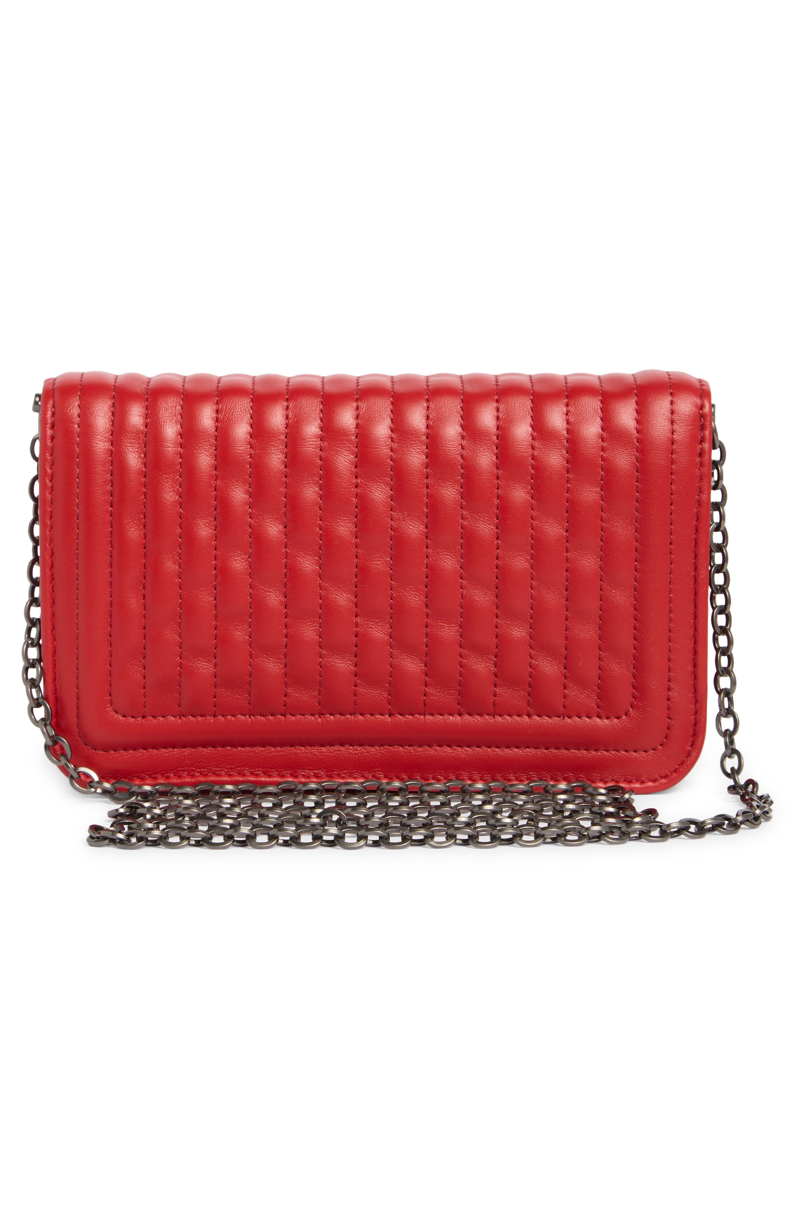 Quilted Leather Wallet on a Chain, Alternate, color, RED