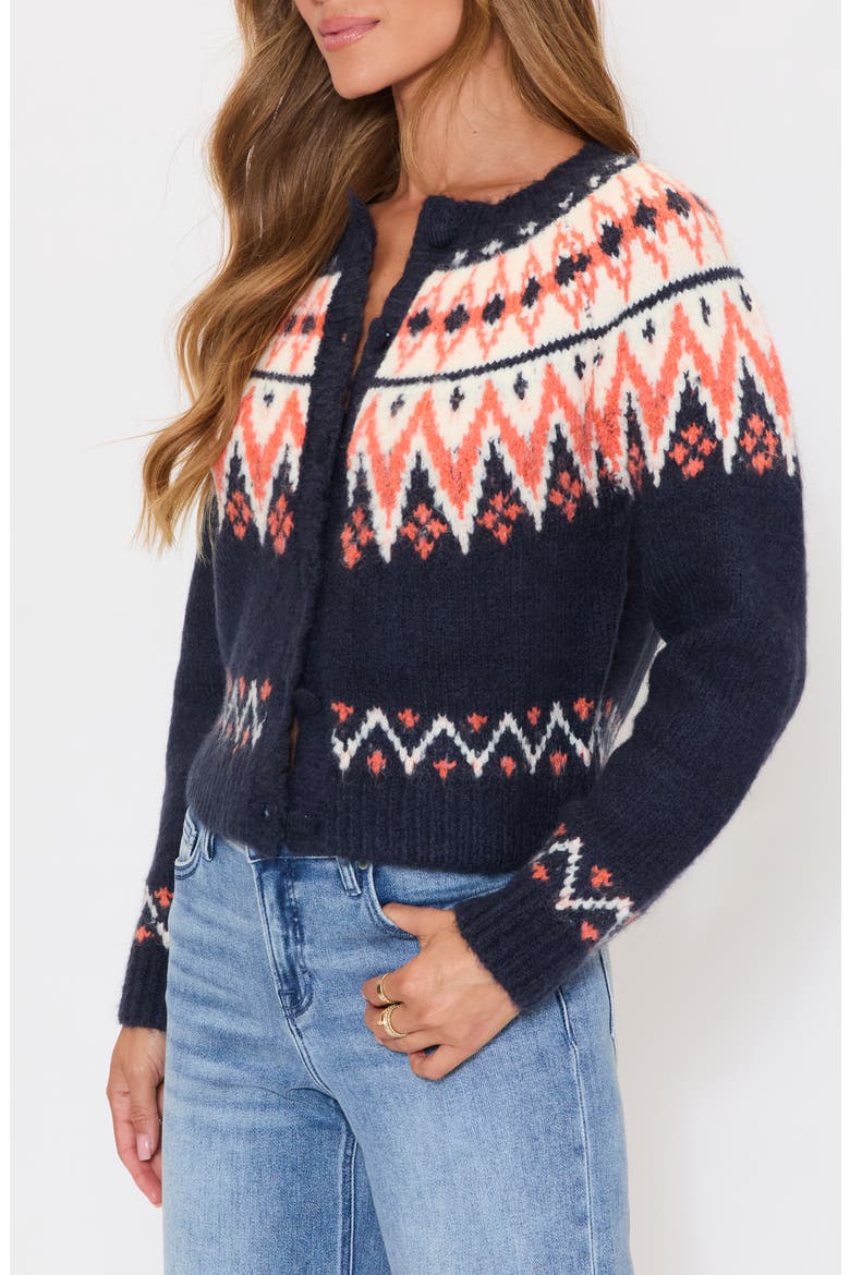 Aurora Fair Isle Cardigan, Alternate, color, NAVY/ ORANGE