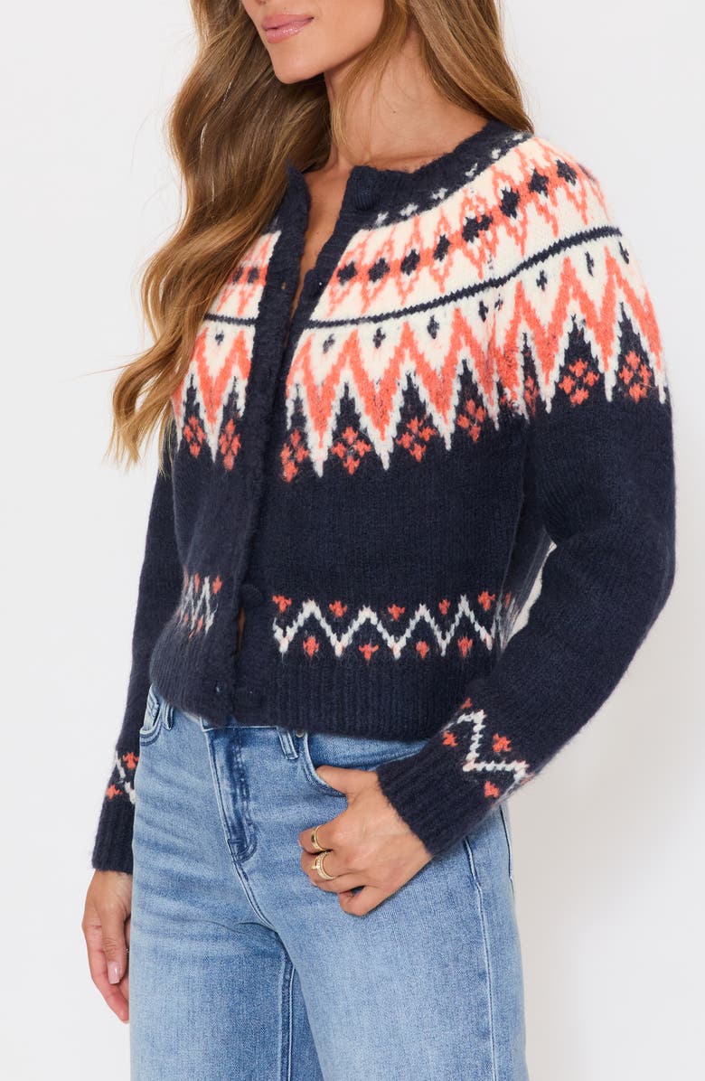 VICI Collection Aurora Fair Isle Cardigan, Alternate, color, Navy/ Orange