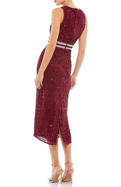 Mac Duggal Sequin Sleeveless Sheath Midi Cocktail Dress In Burgundy