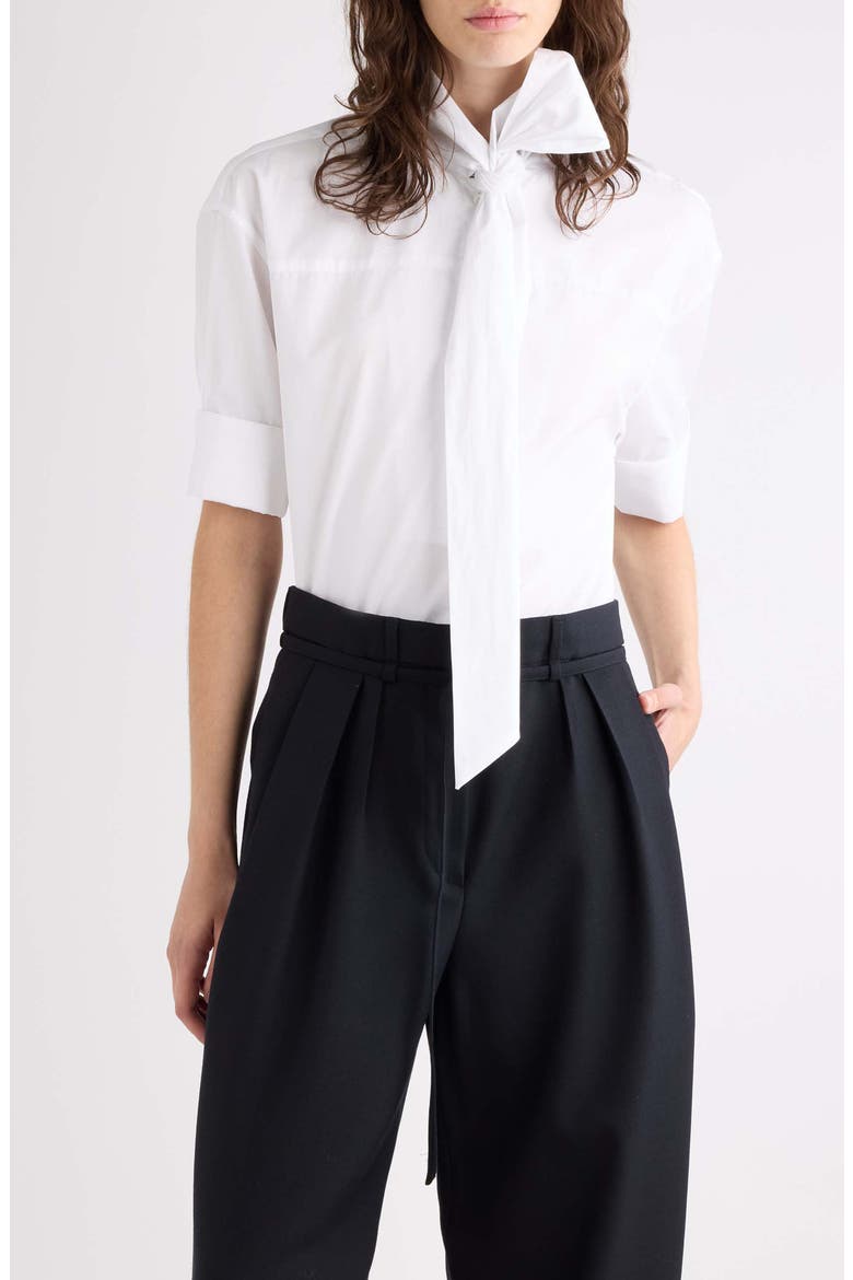 Calma Short Sleeve Cotton Poplin Popover Shirt, Main, color, WHITE