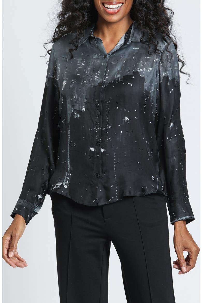 Roll Tab Sleeve Cupro Shirt, Main, color, OBSIDIAN/STEEL GRAY