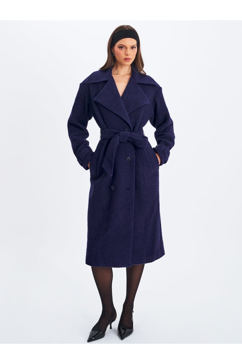 Jaelyn Wool Blend Double-Breasted Belted Coat, Alternate, color, Midnight Blue