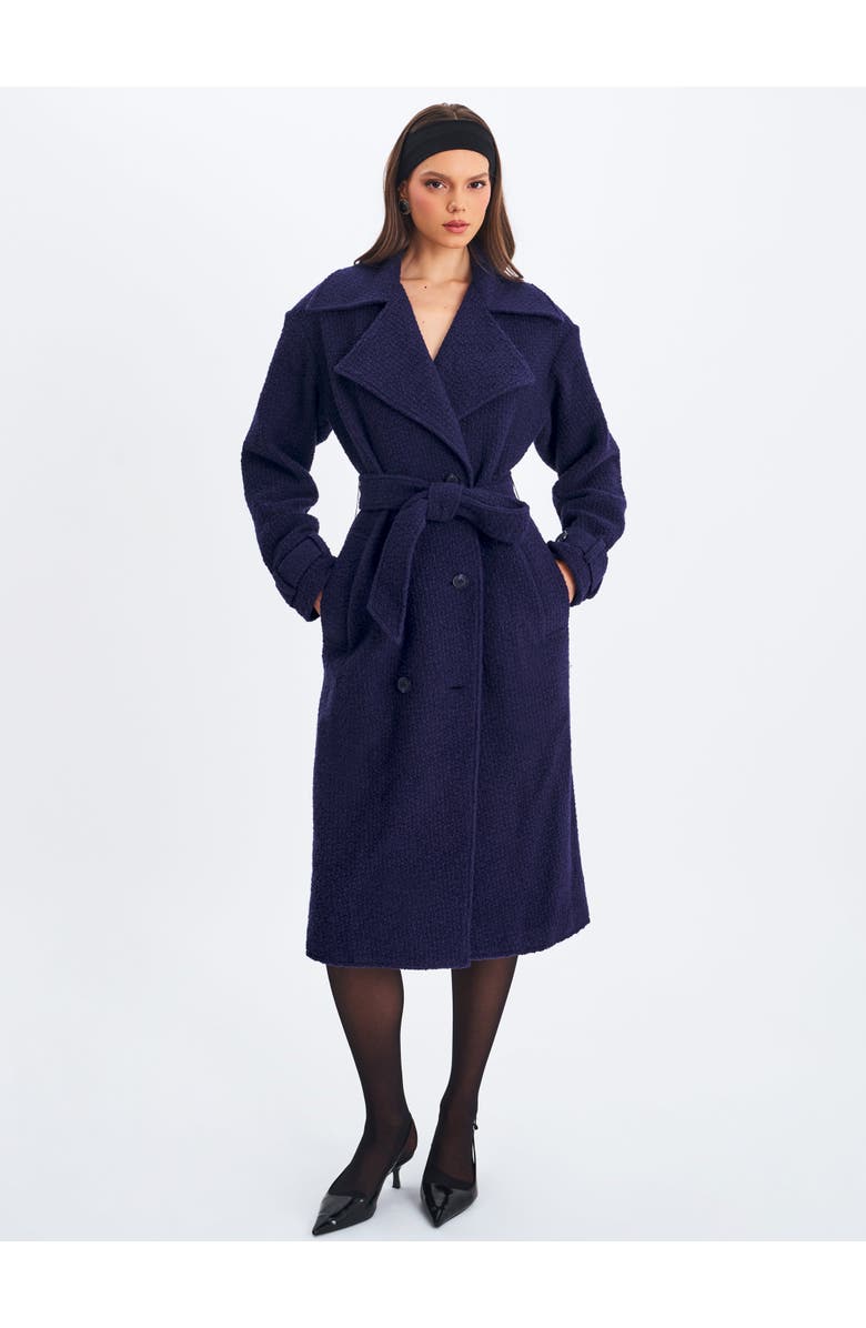 Miss Circle Jaelyn Wool Blend Double-Breasted Belted Coat, Alternate, color, Midnight Blue
