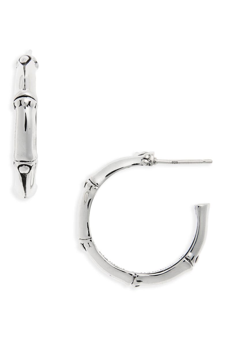 Bamboo Silver Hoop Earrings, Main, color, SILVER