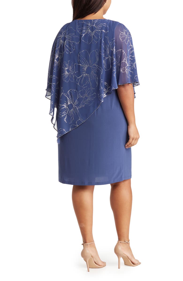 SL FASHIONS Floral Asymmetric Popover Shift Dress, Alternate, color, Wedgewood