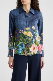 Elie Tahari The Johanna Garden Denim Silk Blend Shirt