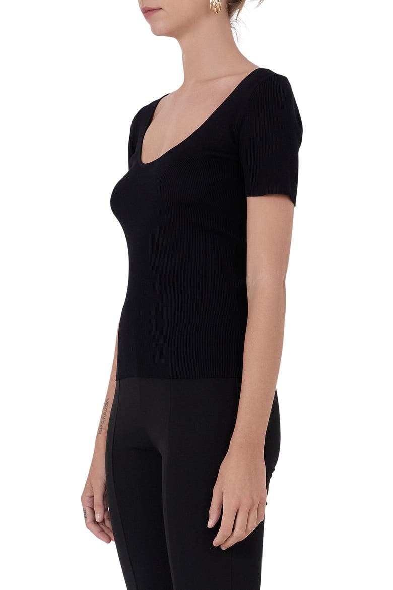 Short Sleeve Ribbed Sweater, Alternate, color, BLACK