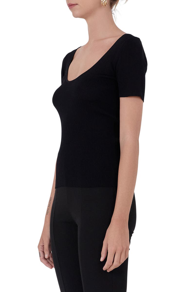 Endless Rose Short Sleeve Ribbed Sweater, Alternate, color, Black