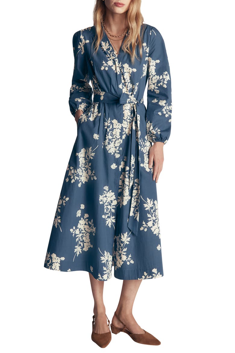Nicola Cotton Midi Dress, Main, color, BLUE, FLECKED BUNCH