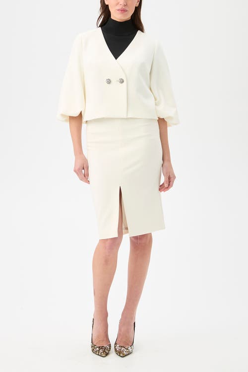 Trina Turk Basal Cropped Jacket With Embellished Buttons In White