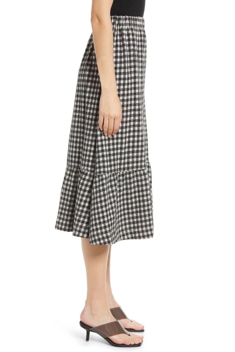Gingham Seersucker Knit Pull-On Midi Skirt, Alternate, color, TRUE BLACK