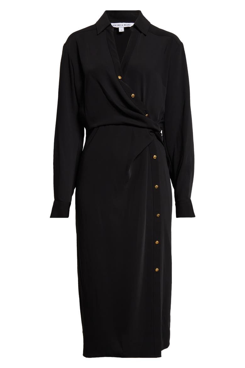 Wright Asymmetric Button Long Sleeve Shirtdress, Alternate, color, BLACK