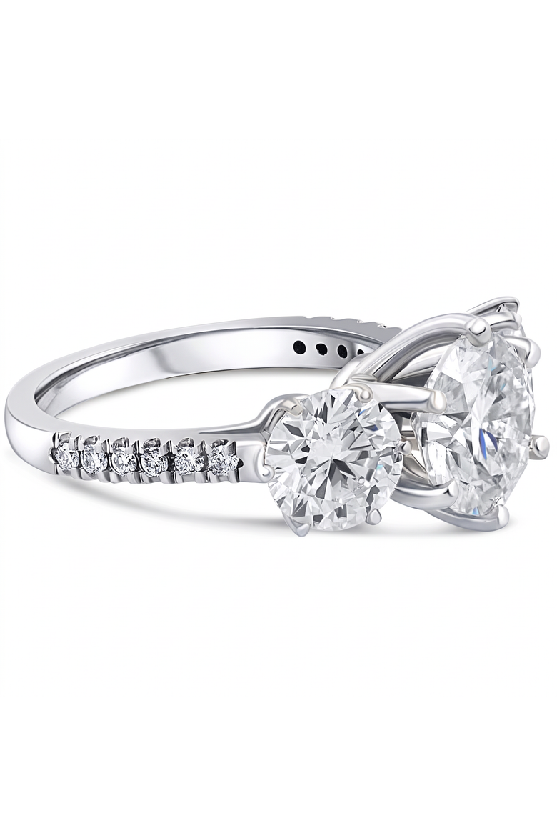6 1/4 Ct Three Stone Diamond Engagement Ring Lab Grown Gold, Alternate, color, 10k White Gold