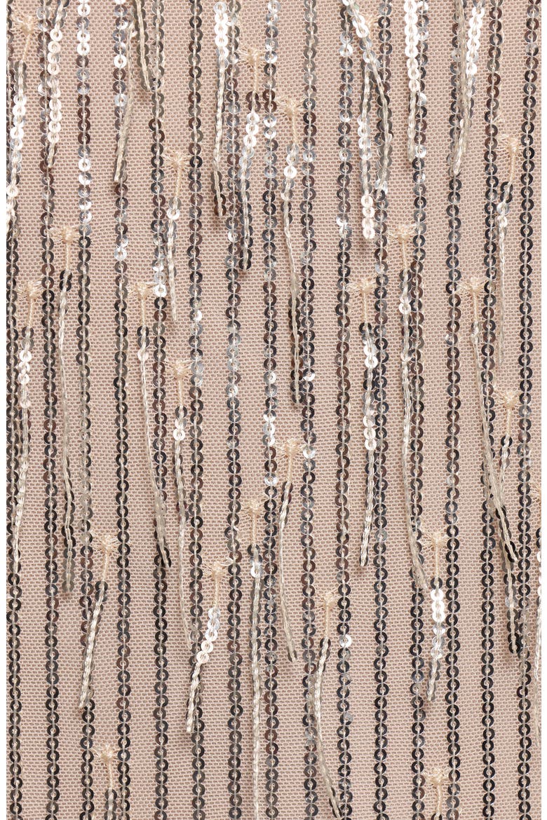 Serena Long Sleeve Sequin Fringe Minidress, Alternate, color, NUDE/SILVER