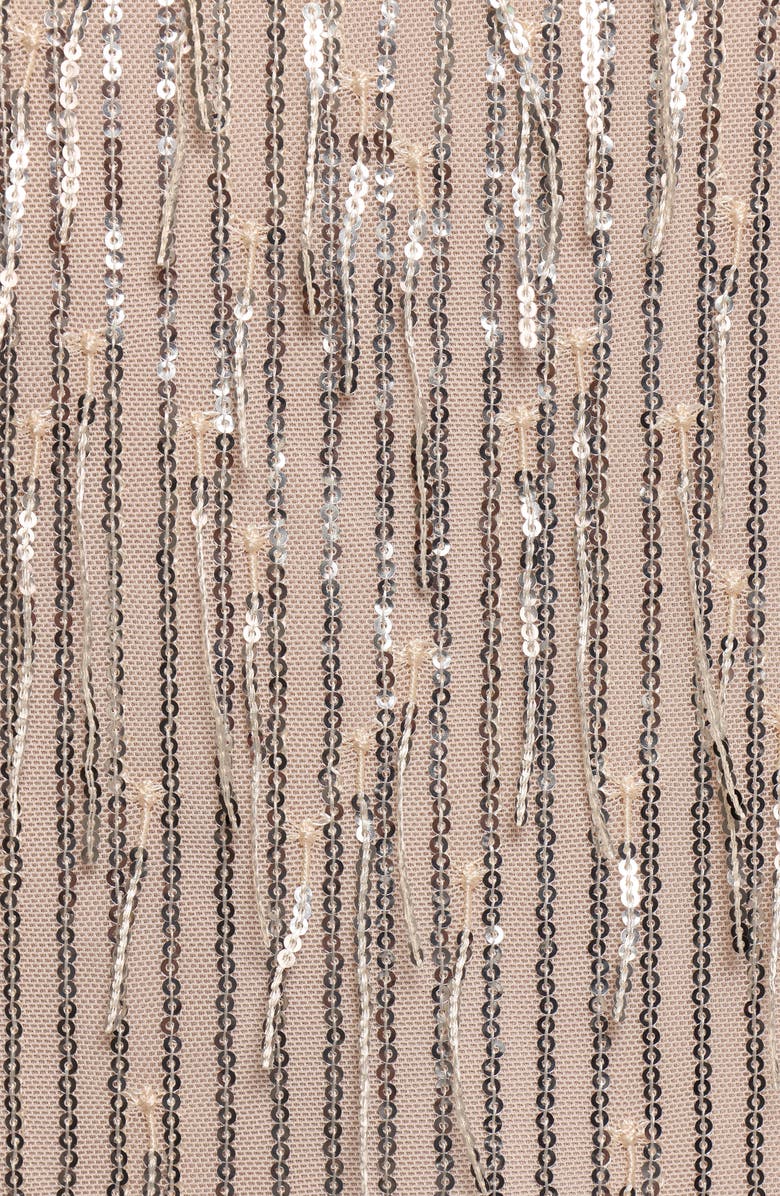 Petal & Pup Serena Long Sleeve Sequin Fringe Minidress, Alternate, color, Nude/Silver