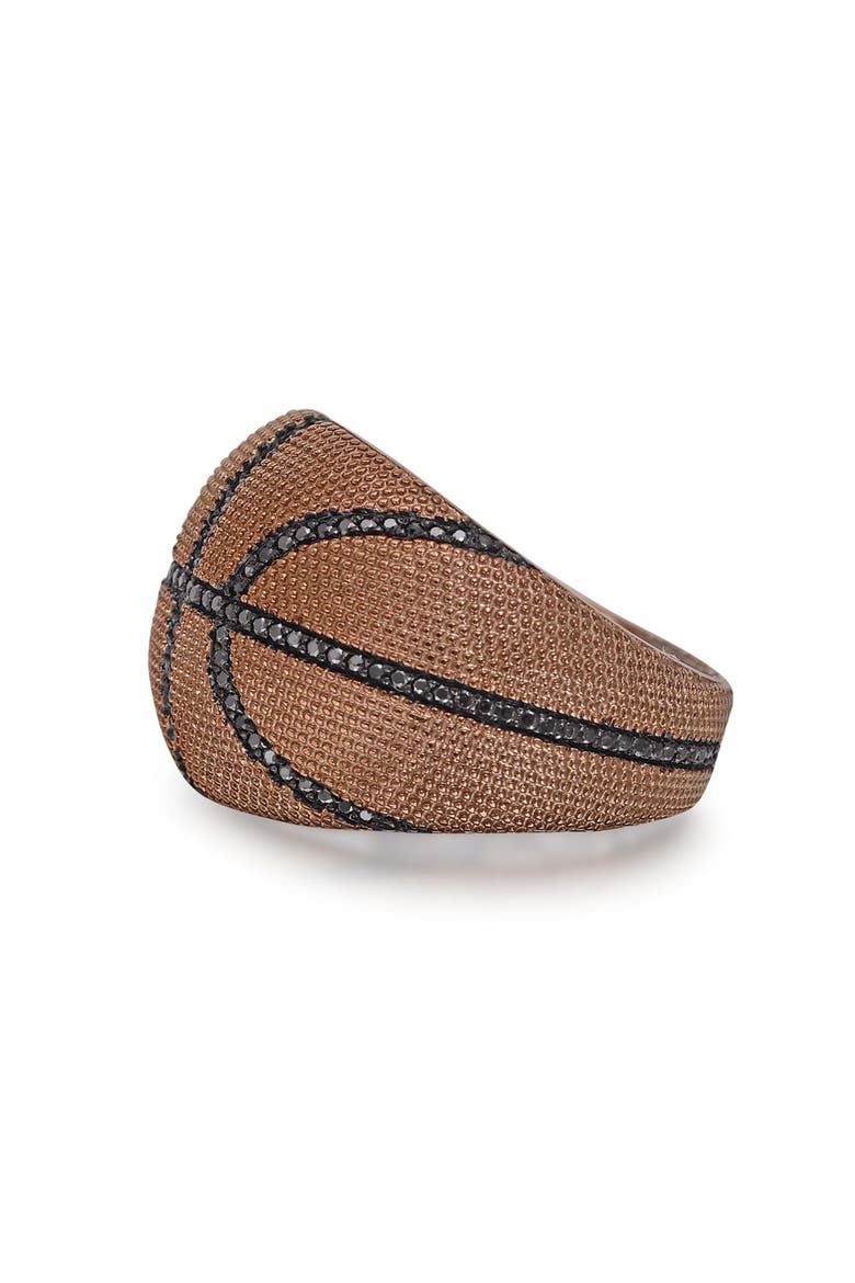 Slam Dunk Basketball Sterling Silver & Black Diamond Men Ring, Alternate, color, Brown