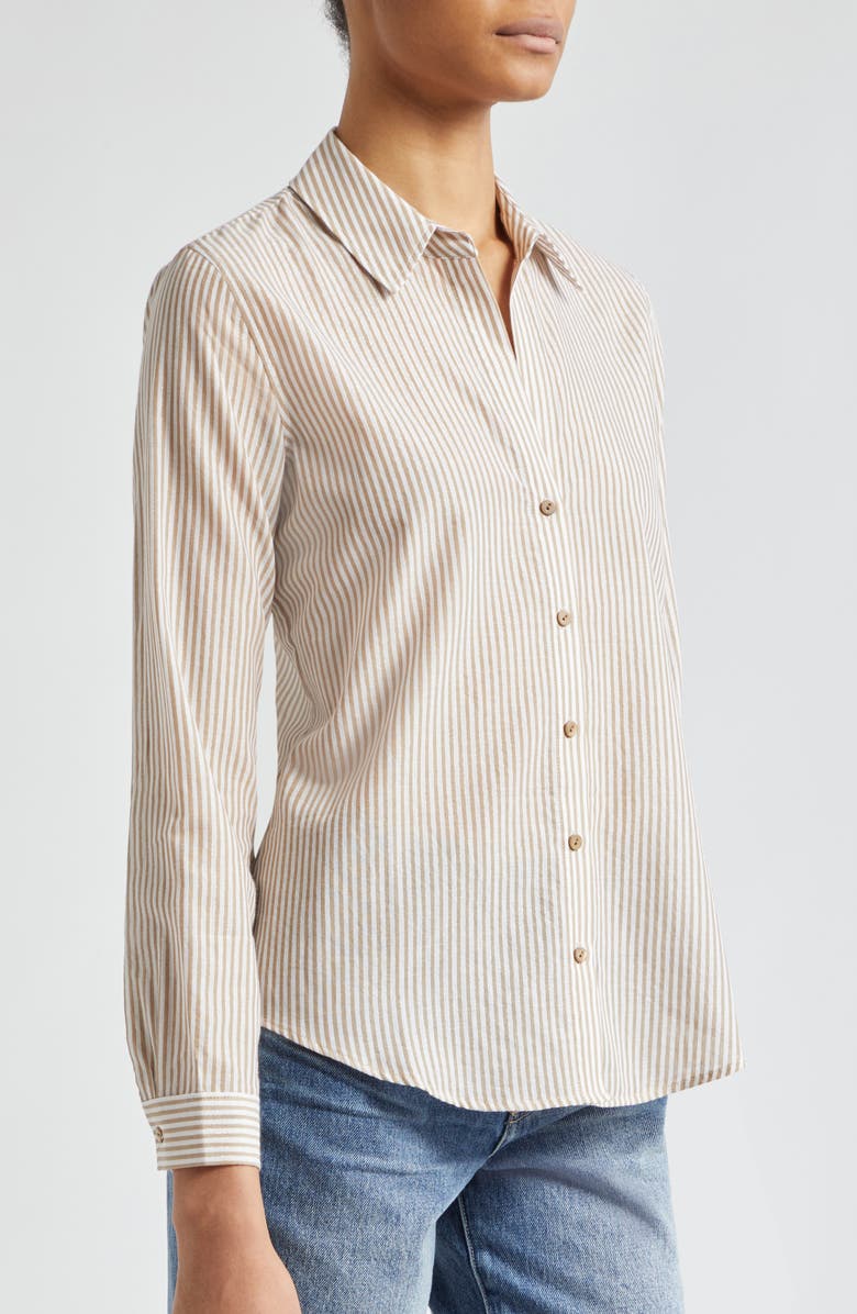 L'AGENCE Laurent Metallic Stripe Button-Up Shirt, Alternate, color, Dark Cappuccino/ Gold