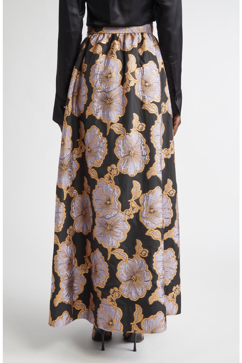 Bethany Poppy Floral Jacquard Maxi Skirt, Alternate, color, BLACK/ HYDRANGEA MULTI
