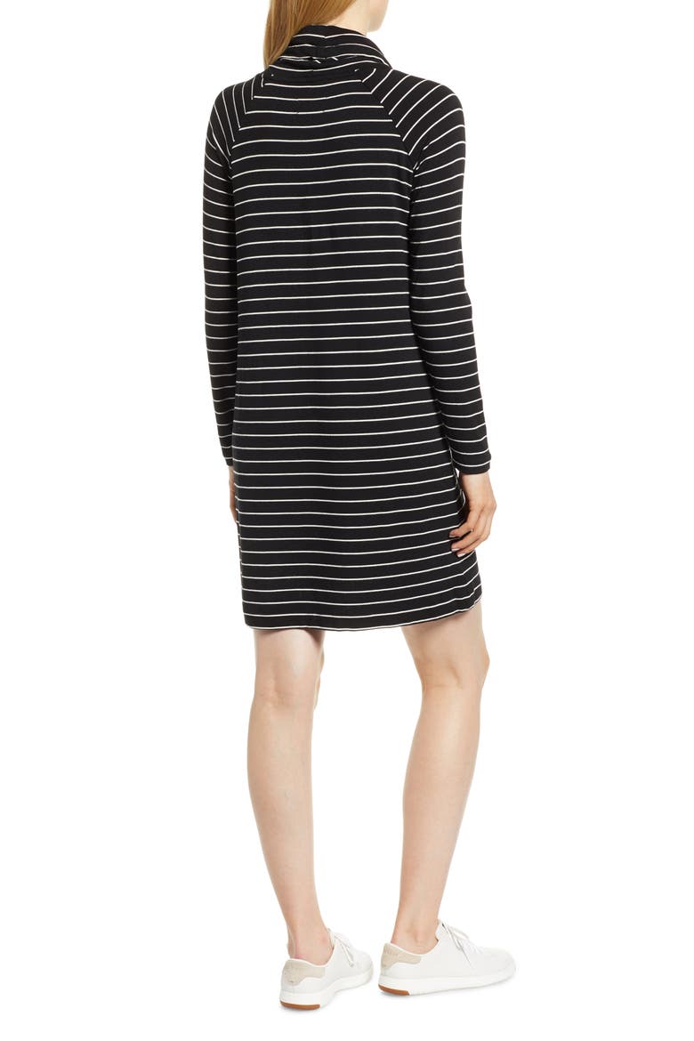 Signaturesoft Drawstring Cowl Dress, Alternate, color, BLACK/ WHITE STRIPE