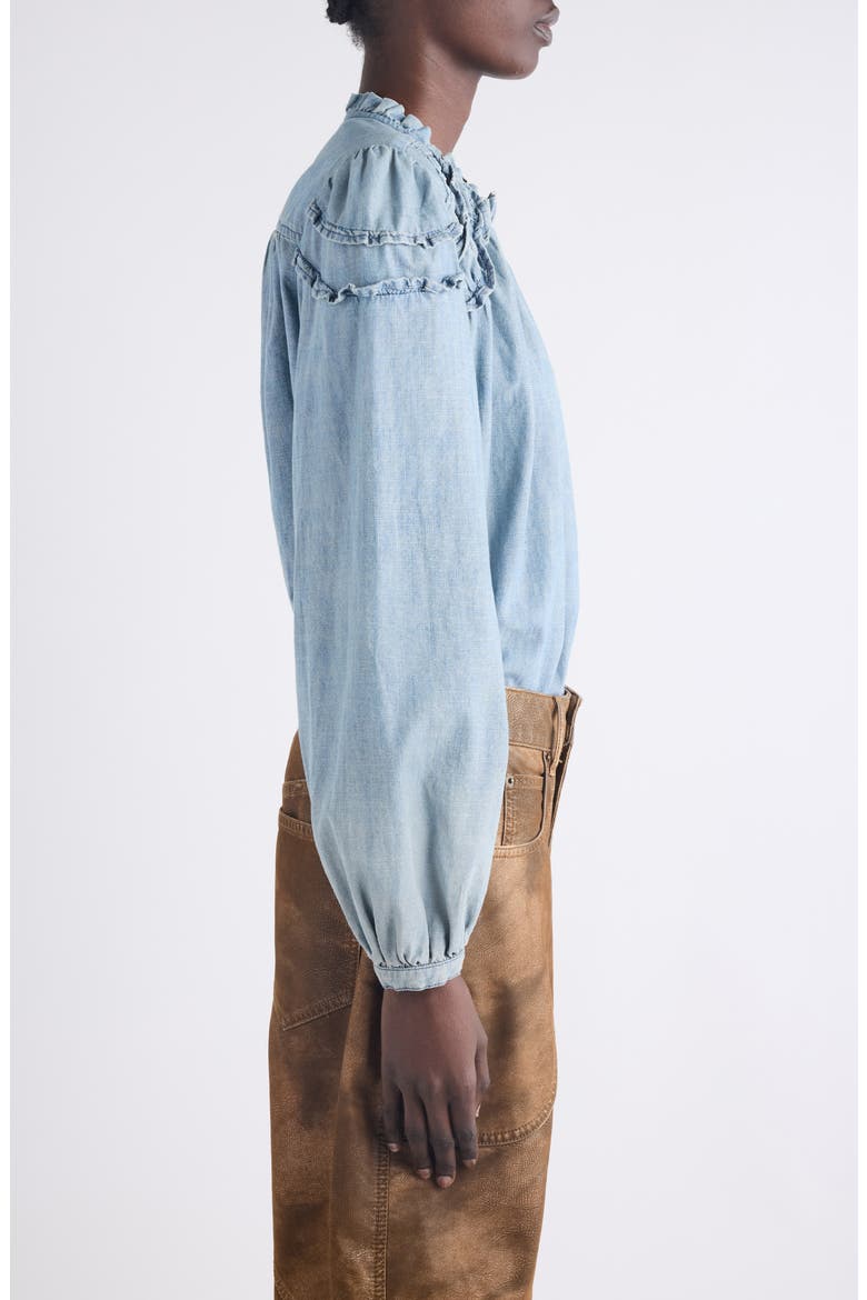 Milya Ruffle Denim Button-Up Shirt, Alternate, color, BLUE