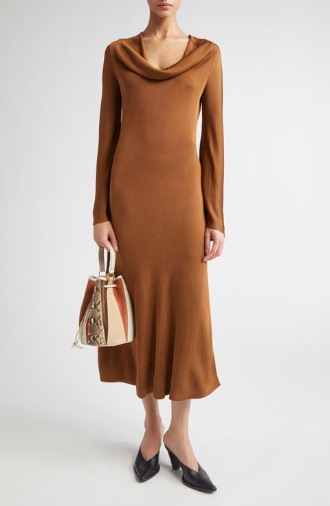 Milda Cowl Neck Long Sleeve Jersey Dress