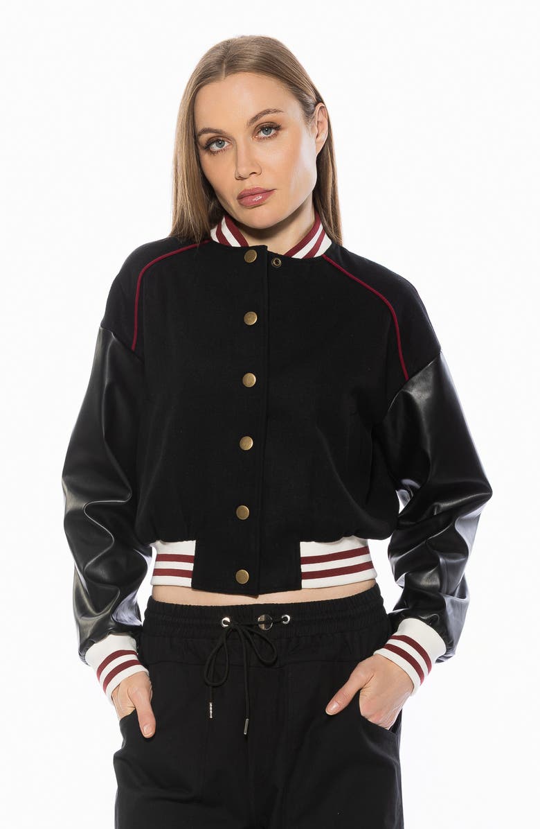 Alexia Admor Ciela Varsity Bomber Jacket, Alternate, color, Black