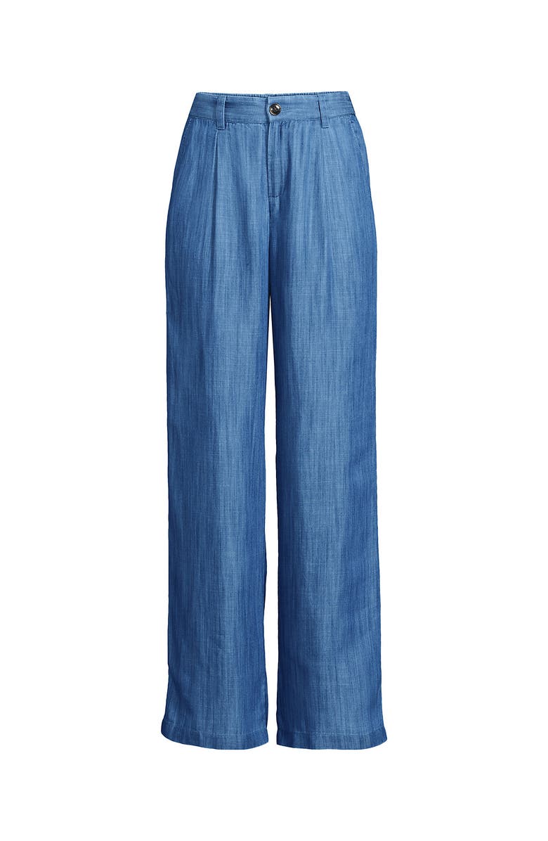 Lands' End High Rise Elastic Back Pleated Wide Leg Pants made with TENCEL Fibers, Alternate, color, Soft Indigo