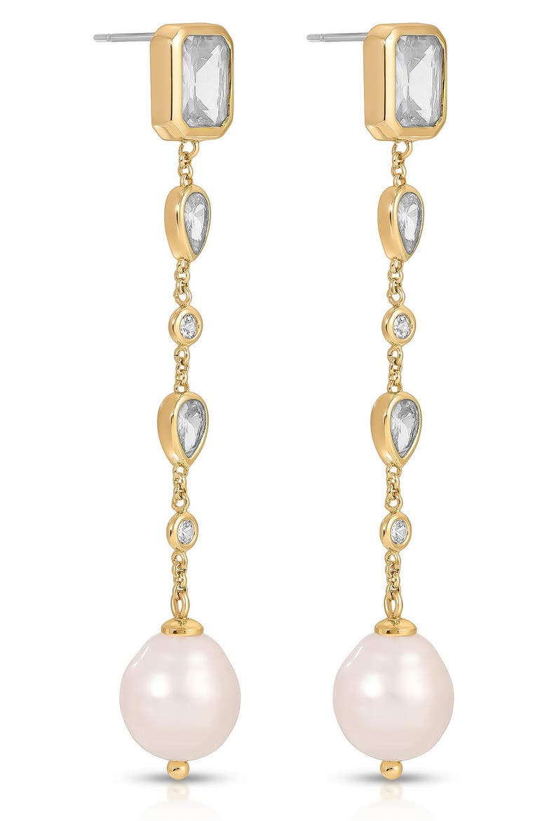Gleaming Cubic Zirconia Linear Earrings, Alternate, color, GOLD