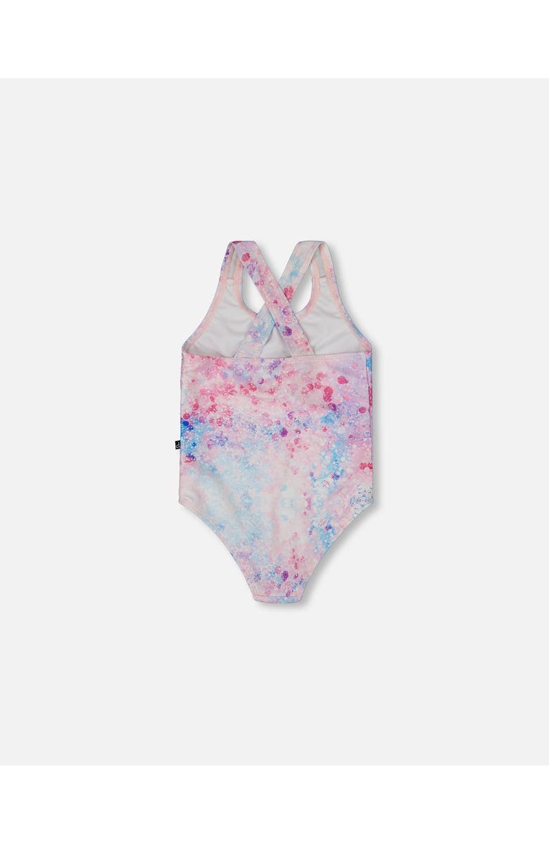 Deux par Deux Little Girl's Printed One-Piece Swimsuit Pink Butterflies With Bubble Effects, Alternate, color, Pink Butterflies Bubble Effect