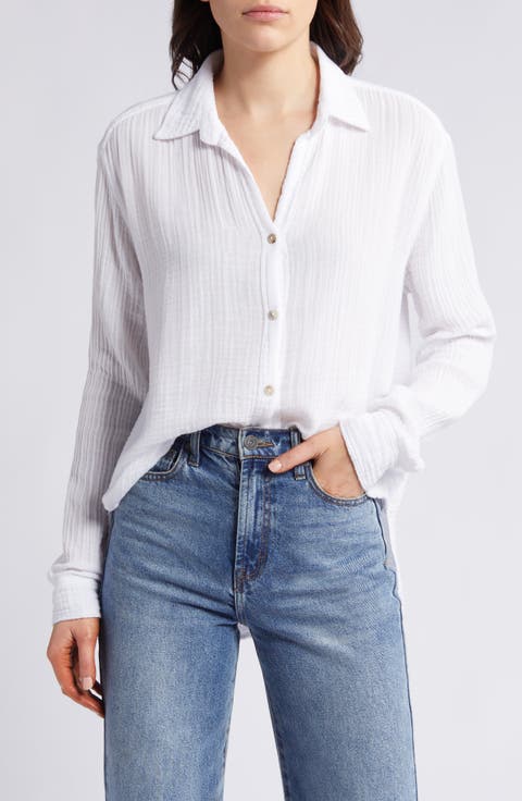 Leo High-Low Cotton Gauze Button-Up Shirt
