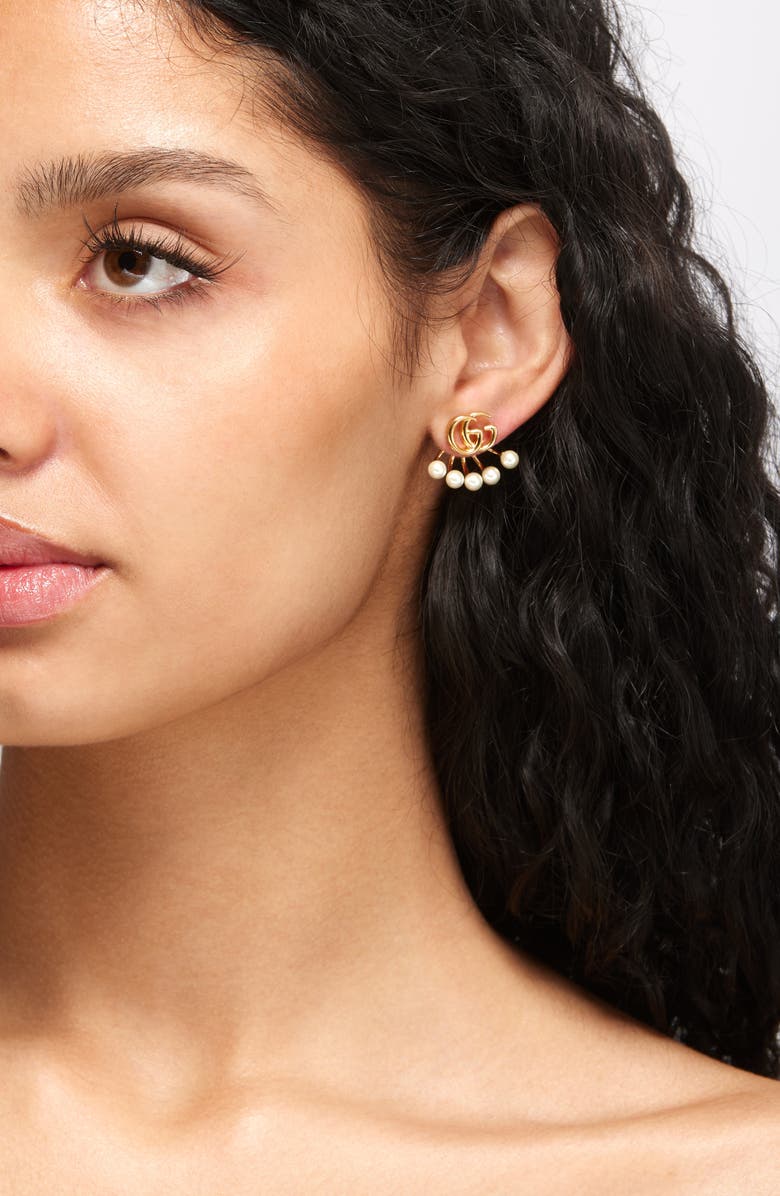 Gucci GG Marmont Faux Pearl Ear Jackets, Alternate, color, 