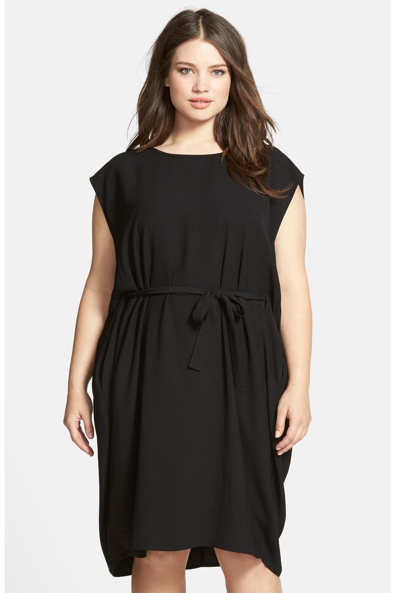 Belted Cap Sleeve Shift Dress, Main, color, BLACK