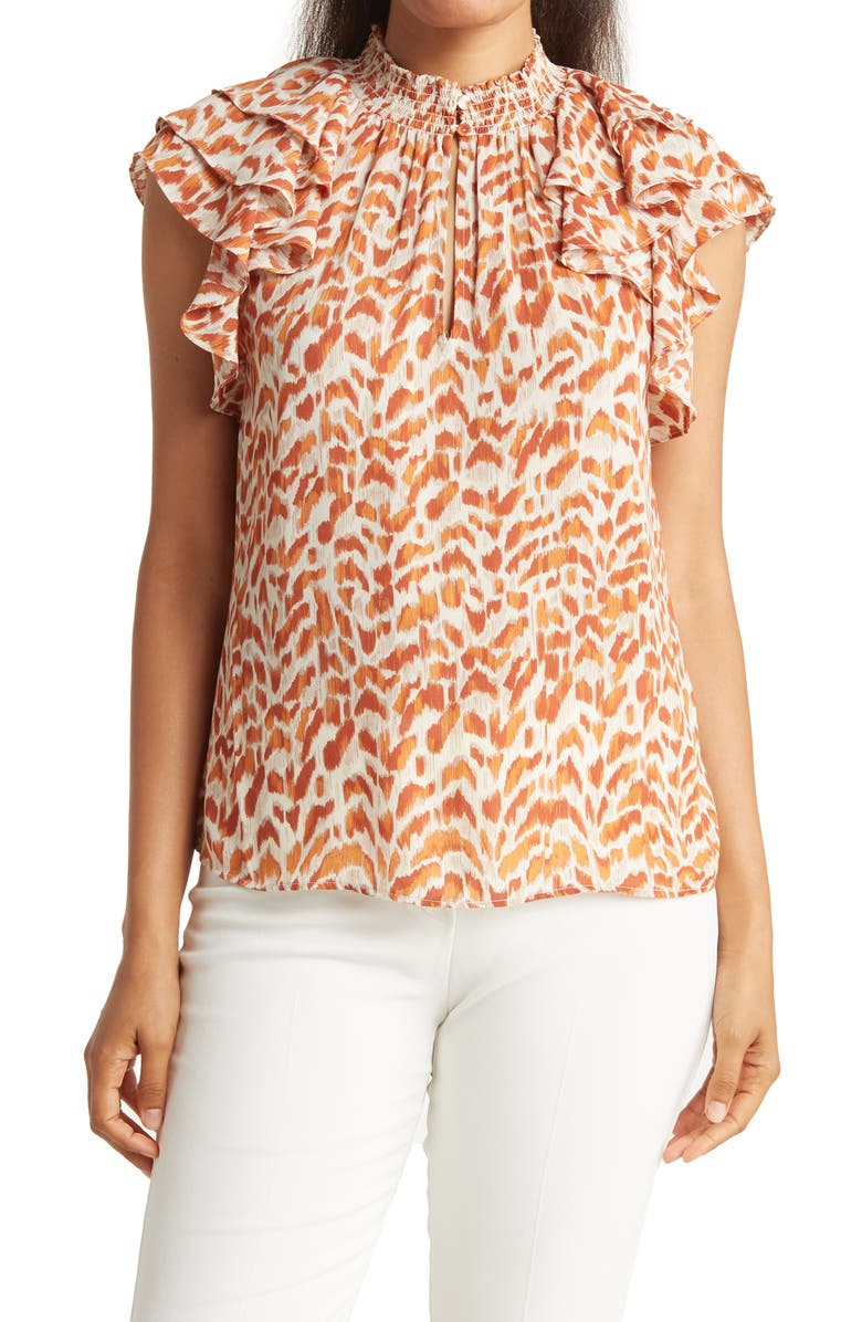 DR2 by Daniel Rainn Mock Neck Ruffle Sleeve Blouse, Main, color, 