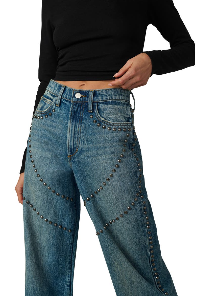 The Harlowe Embellished High Waist Wide Leg Jeans, Alternate, color, MELLOW
