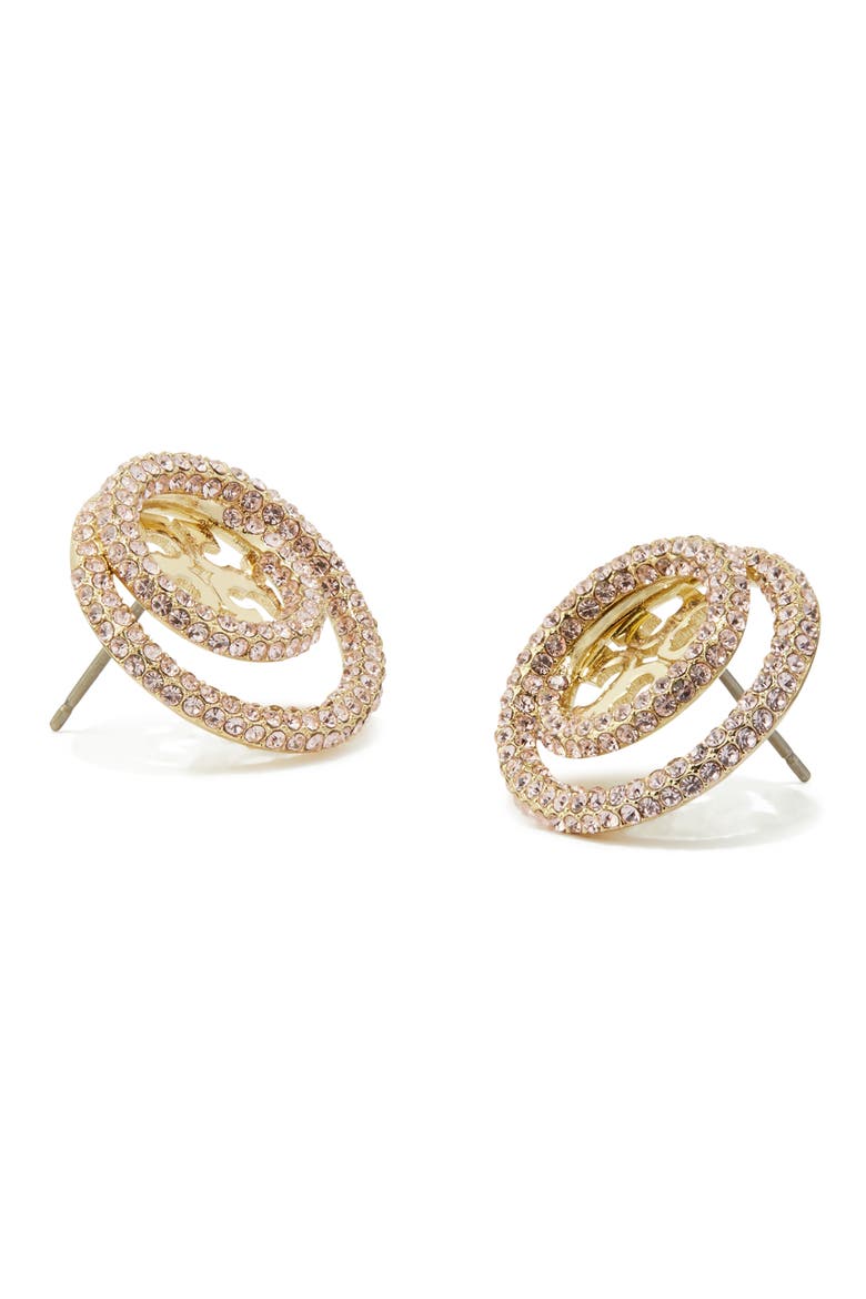 Miller Pavé Crystal Circle Logo Stud Earrings, Alternate, color, TORY GOLD / ROSE