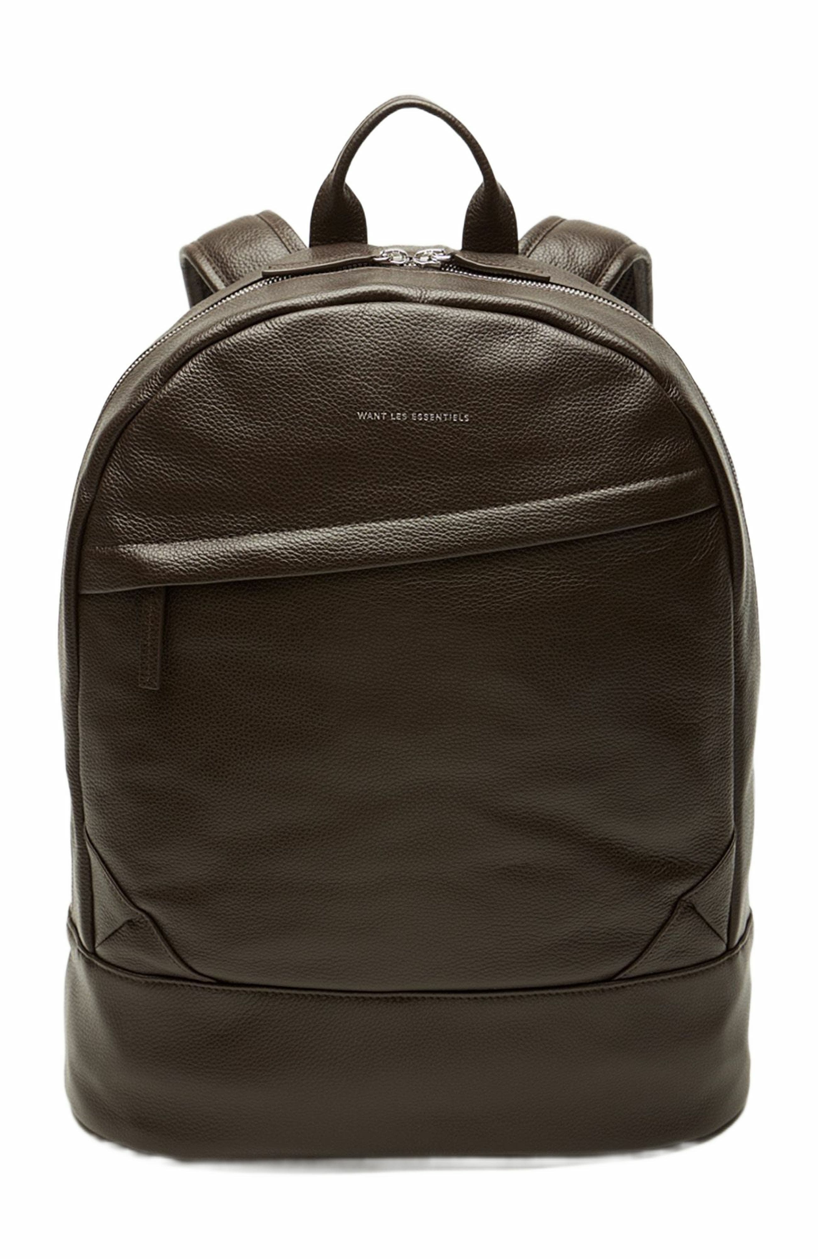 WANT Les Essentiels Kastrup Pebble-Grained Leather Backpack, Main, color, Dark Brown