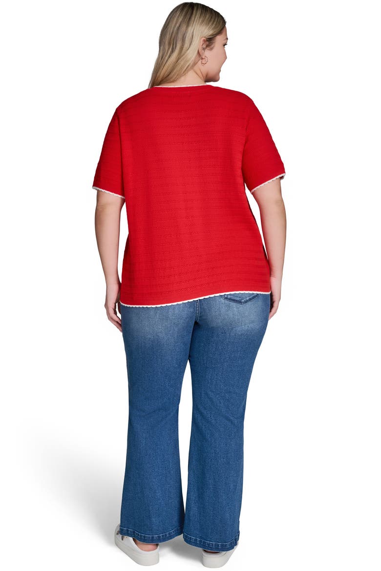 Short Sleeve Cotton Blend Sweater, Alternate, color, APPLE RED/ SOFT WHITE