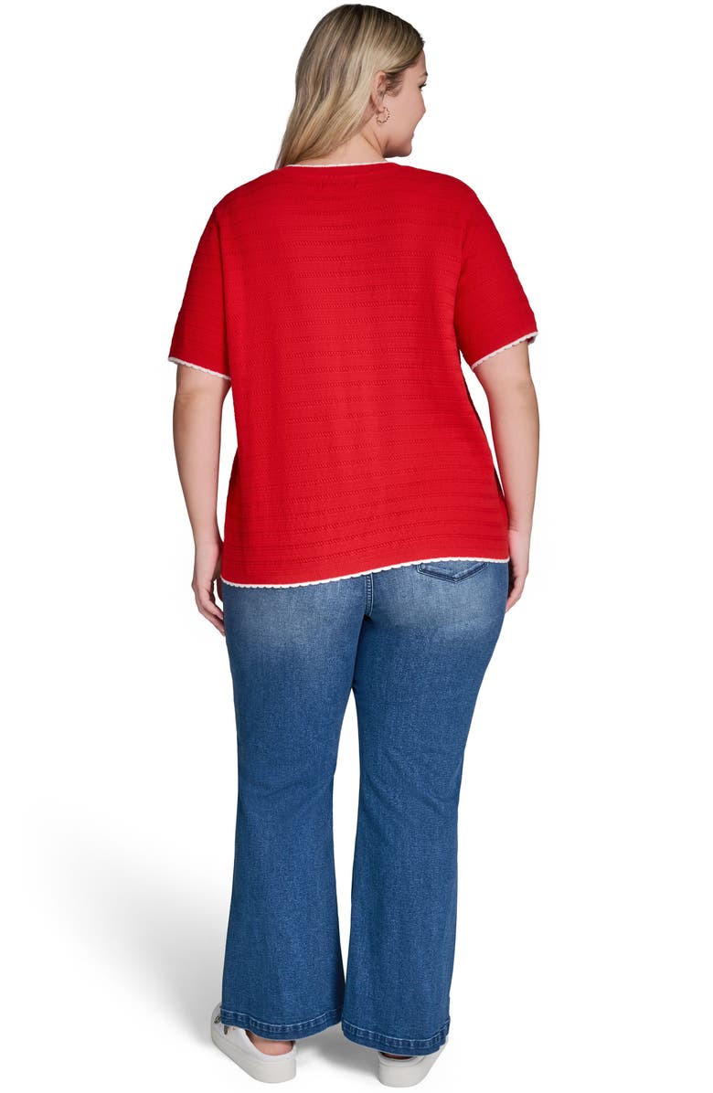 KARL LAGERFELD PARIS Short Sleeve Cotton Blend Sweater, Alternate, color, Apple Red/ Soft White