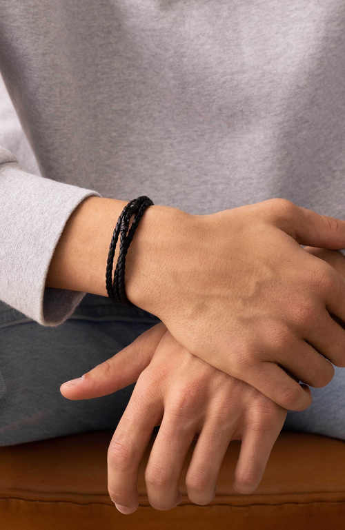 Nialaya Wrap Around Leather Bracelet In Black