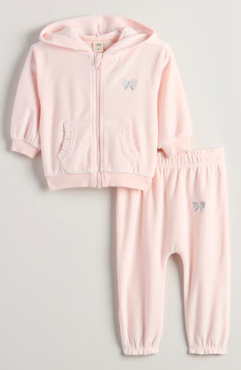 Bow Embroidered Velour Full Zip Hoodie & Joggers Set (Baby)