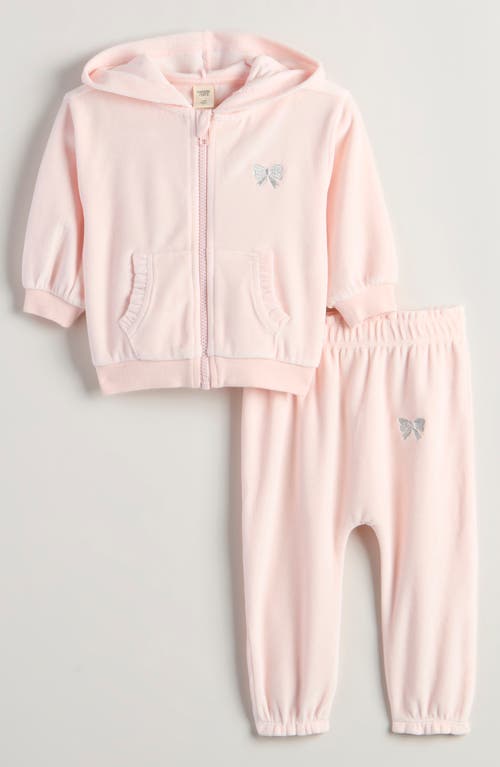 Tucker + Tate Babies' Bow Embroidered Velour Full Zip Hoodie & Joggers Set In Pink