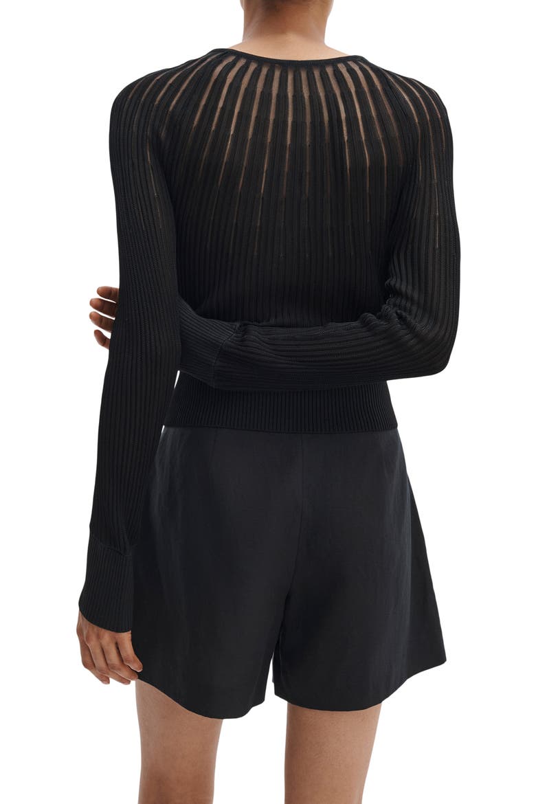 Aubrey Open Knit Semi Sheer Cardigan, Alternate, color, BLACK