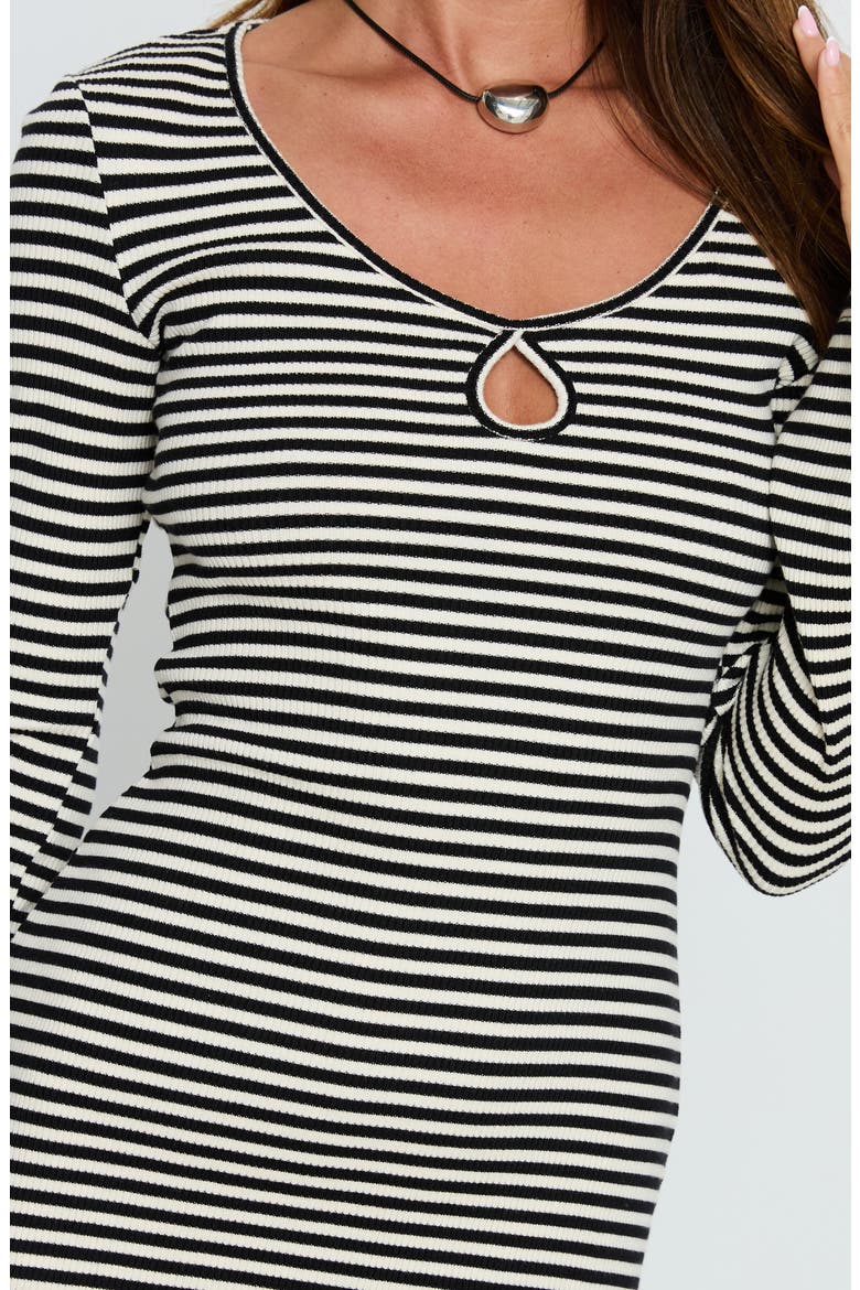 Lost Focus Stripe Cutout Long Sleeve Minidress, Alternate, color, BLACK STRIPE