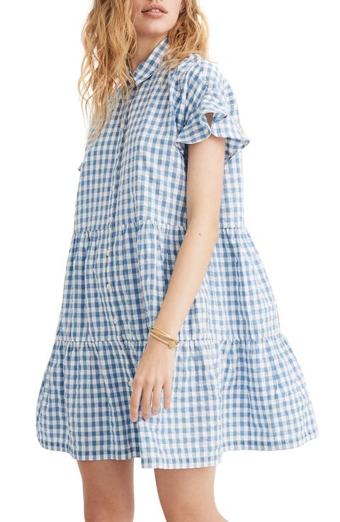 Central Gingham Ruffle Hem Shirtdress