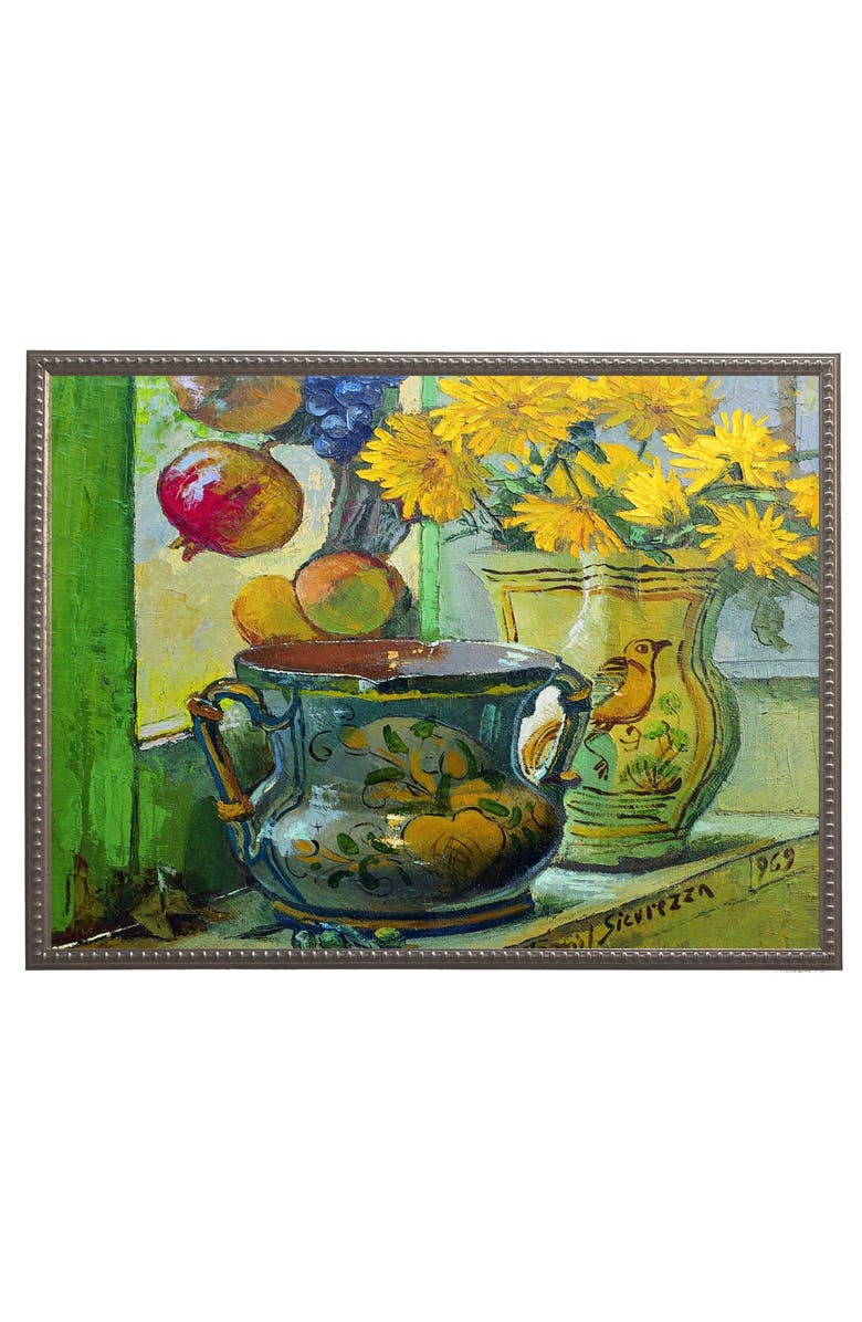 Antique Curiosities Flowers and Painted Vases in Gold Beaded Frame, Main, color, Multi