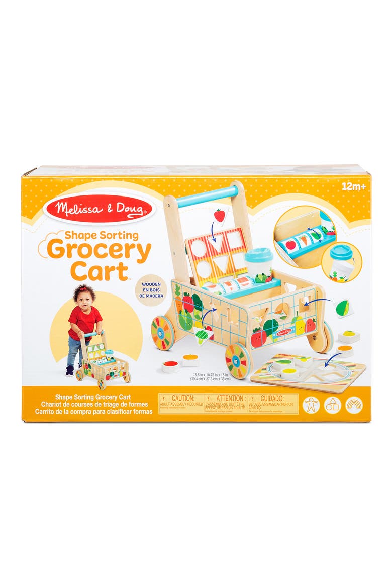 Wooden Shape Sorting Grocery Cart Toy, Alternate, color, MULTI