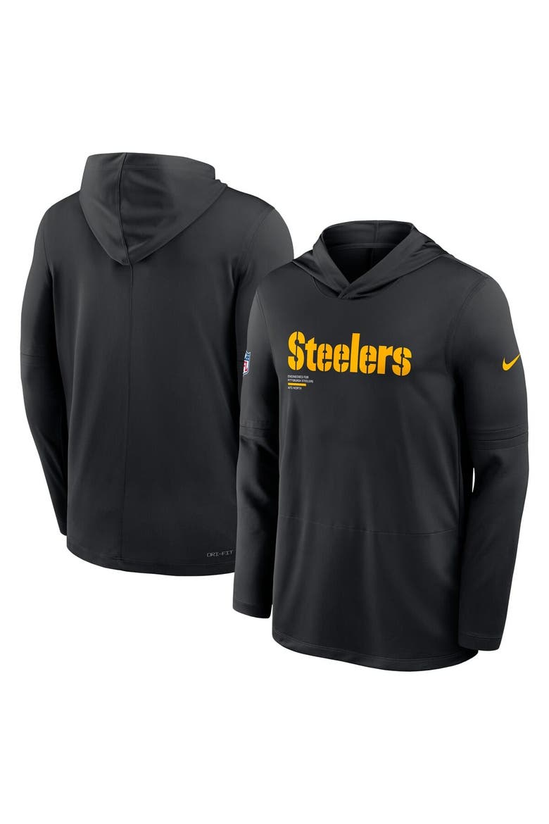 Men's Nike Black Pittsburgh Steelers Big & Tall Sideline Performance Long Sleeve Hoodie T-Shirt, Alternate, color, Black