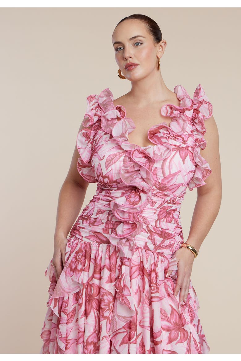 Patbo X Eloquii Ruffle Detail Maxi Dress, Alternate, color, SAFFRON BLOOMS