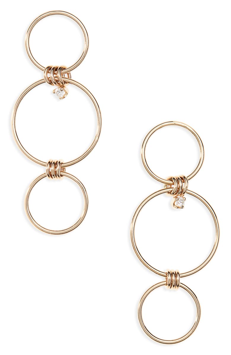 Zoë Chicco Triple Circle Drop Earrings, Main, color, Yellow Gold/ Diamond